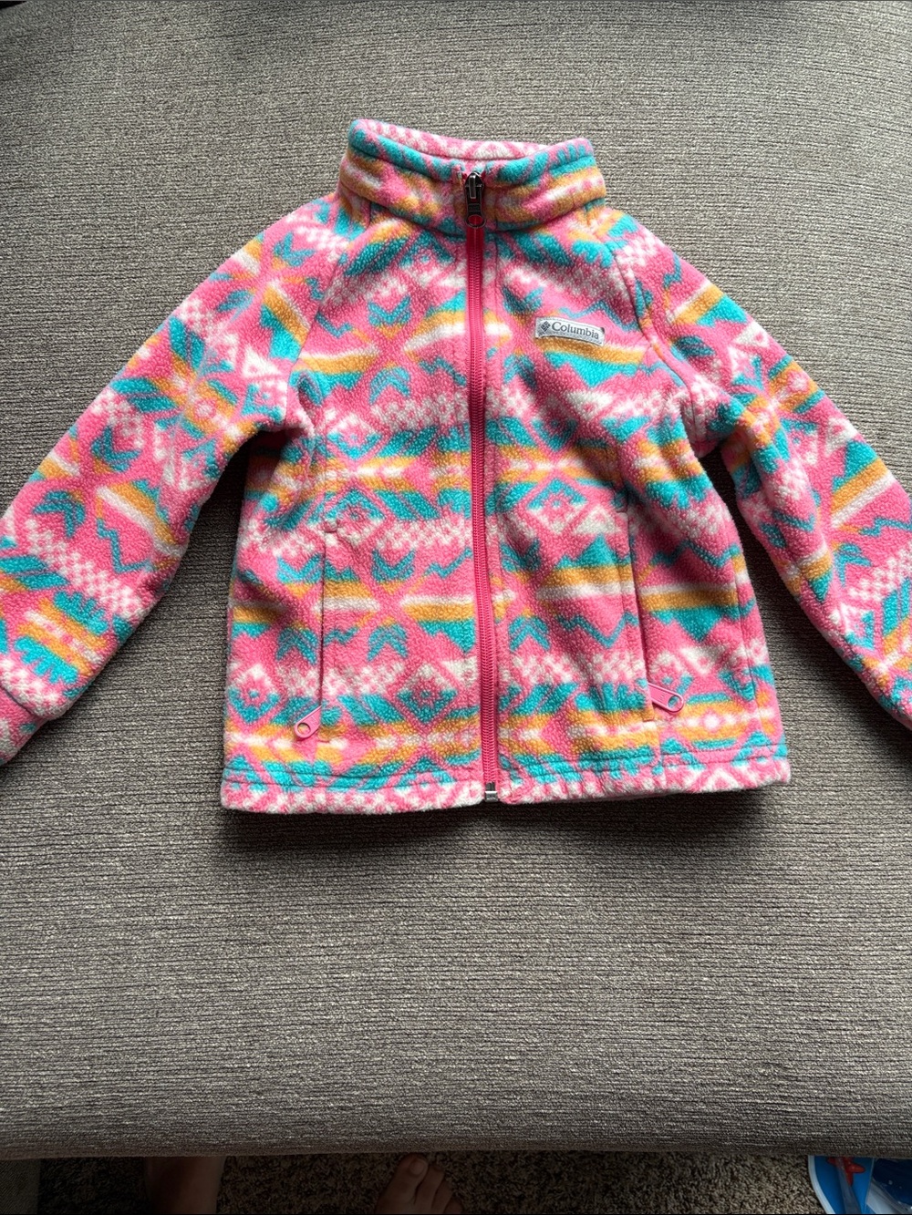 Columbia Pink, Teal & Yellow Patterned Girls' Fleece Jacket